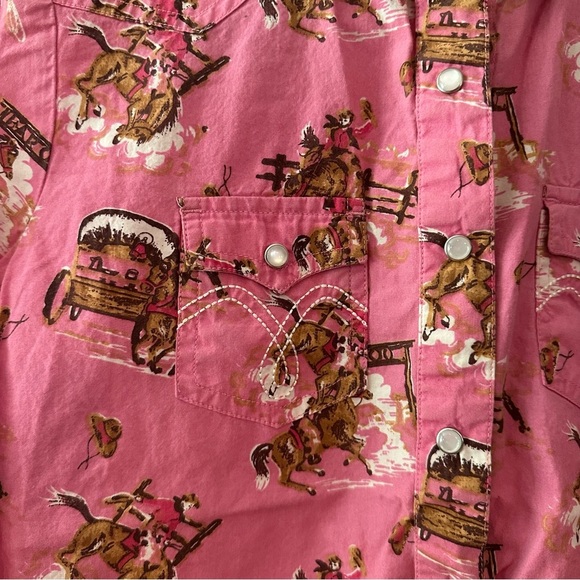 Girls Panhandle Pink Printed Button Down Pearl Snap Shirt S: XL, fits like 8/10 - Picture 5 of 11